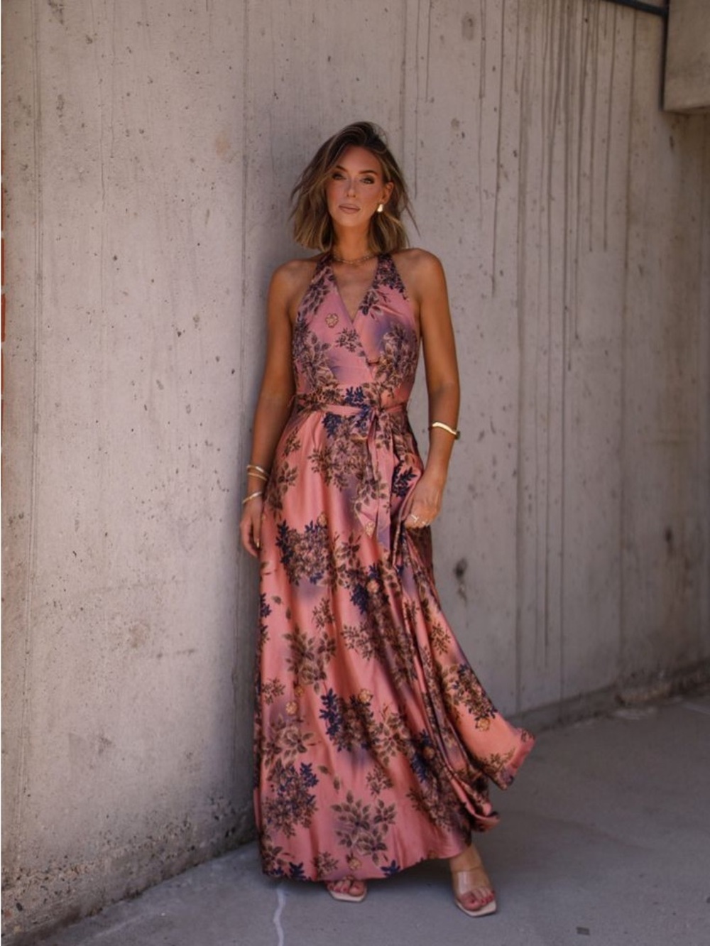 Lulus Rose Pink Floral Halter Maxi Dress